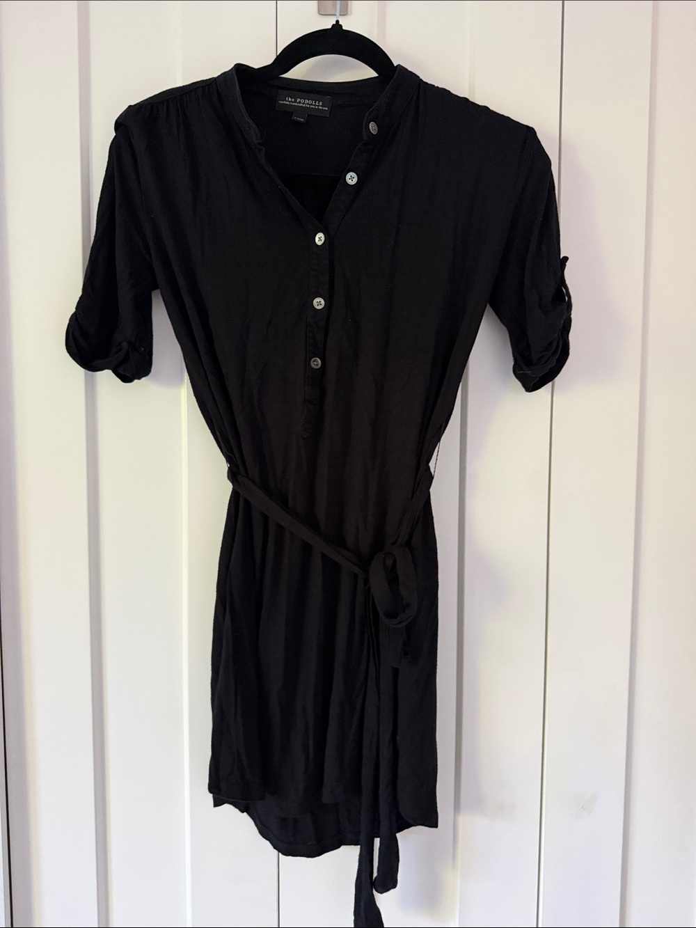 The Podolls Black Tie-Waist Tunic Shirt Dress